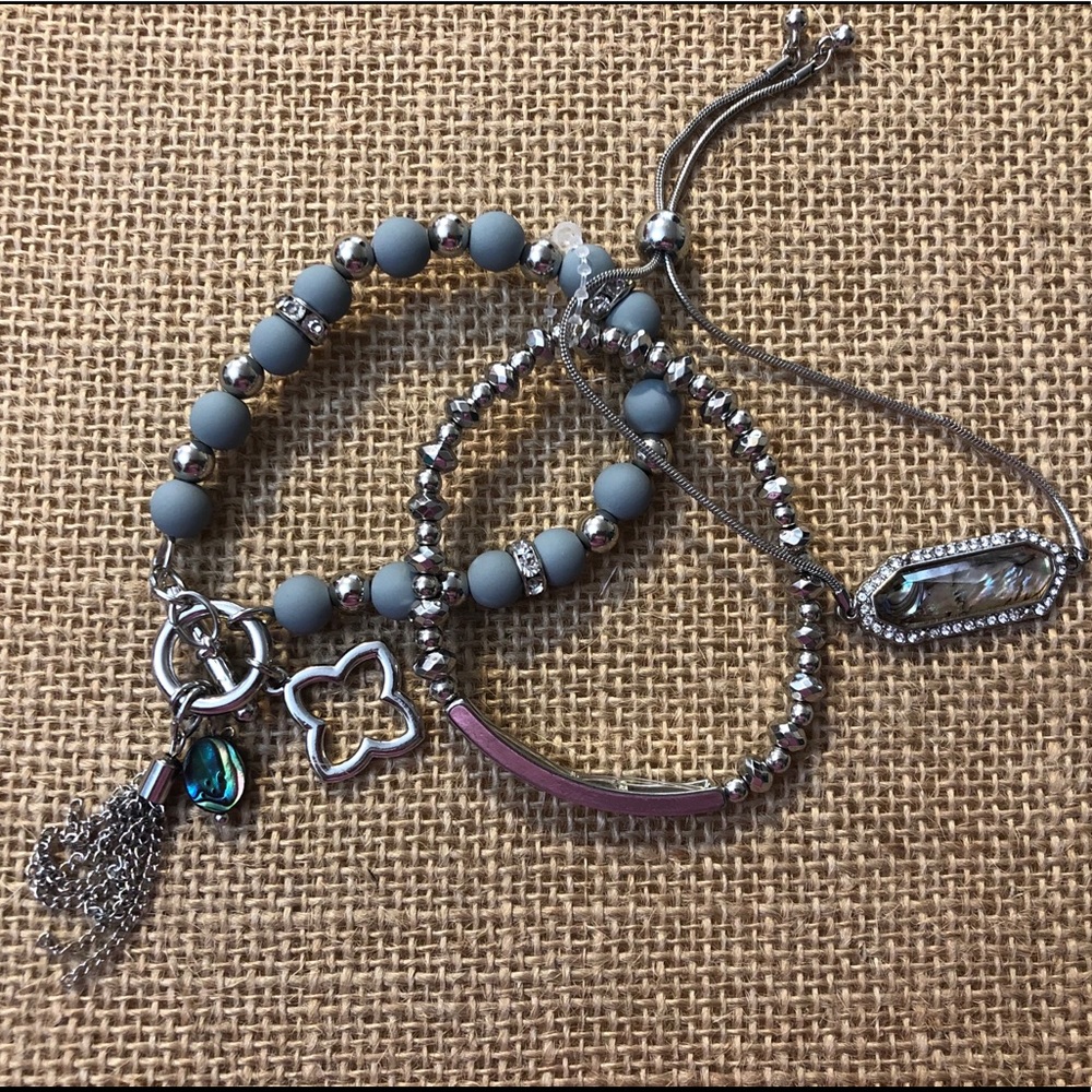 Gray beaded bling and abalone shell bracelet set